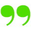 san-claire.design_Quotetaion Mark A bright green double quotation mark symbol, consisting of two curved shapes facing the left, resembling a mirror image of a single quotation mark. The Graphic Design is set against a light gray background, reflecting the modern aesthetics of san-claire design.
